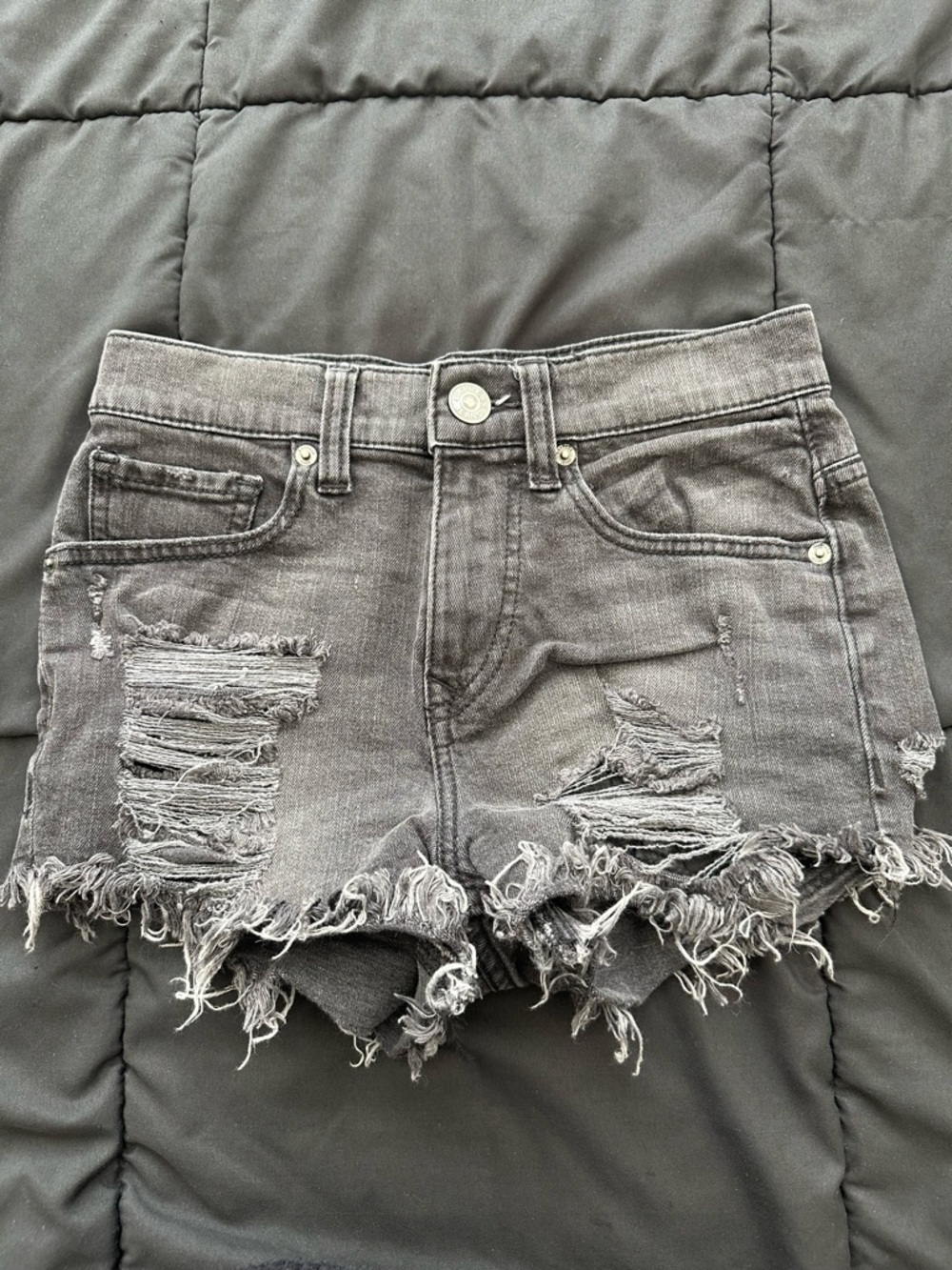 Express Grey Distressed Denim Jean Shorts
